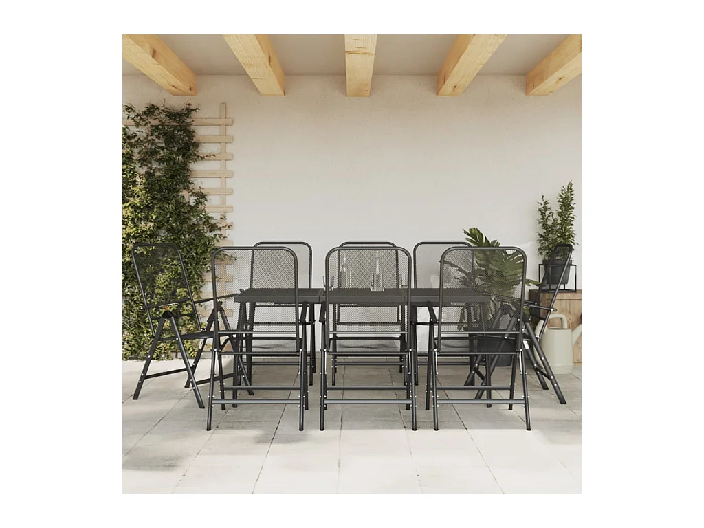 Jenneke  Ensemble à manger de jardin 9 pcs anthracite métal maille