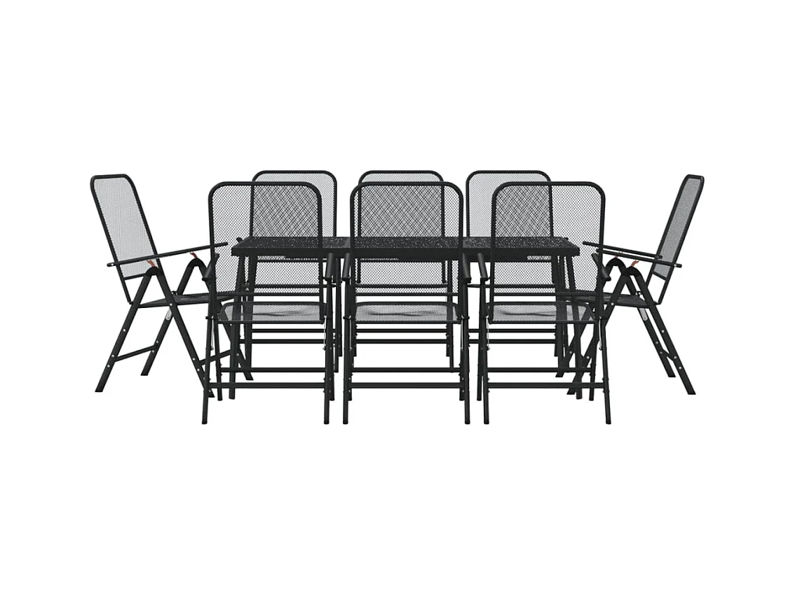 Jenneke  Juego de comedor de jardín 9 pzas malla metálica gris antracita