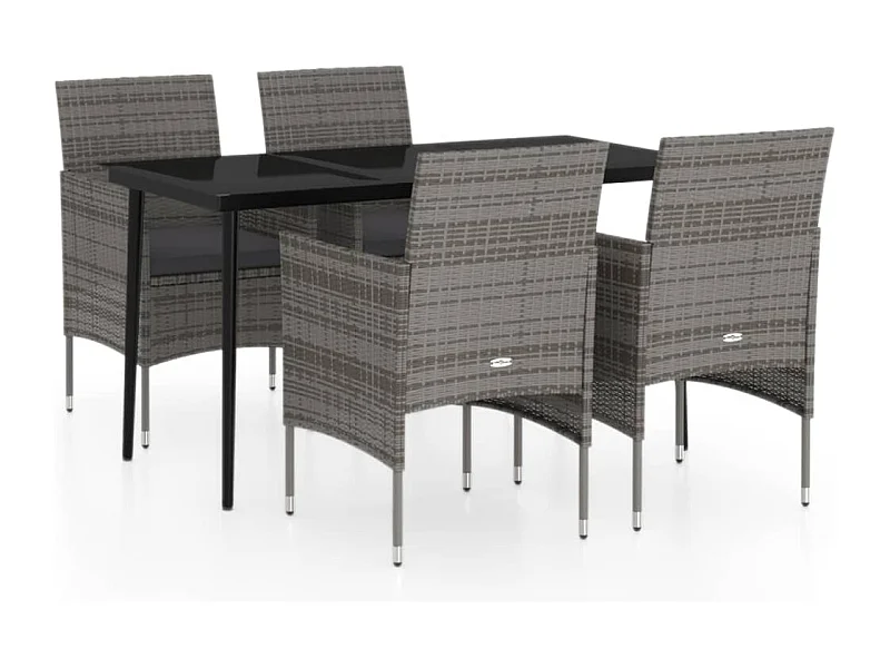 Cesarino  Ensemble à manger de jardin et coussins 5pcs Gris/noir