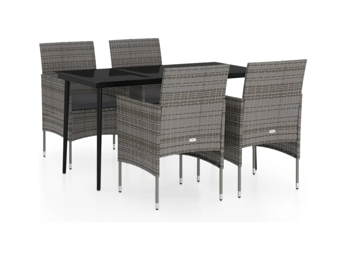 Cesarino  Ensemble à manger de jardin et coussins 5pcs Gris/noir