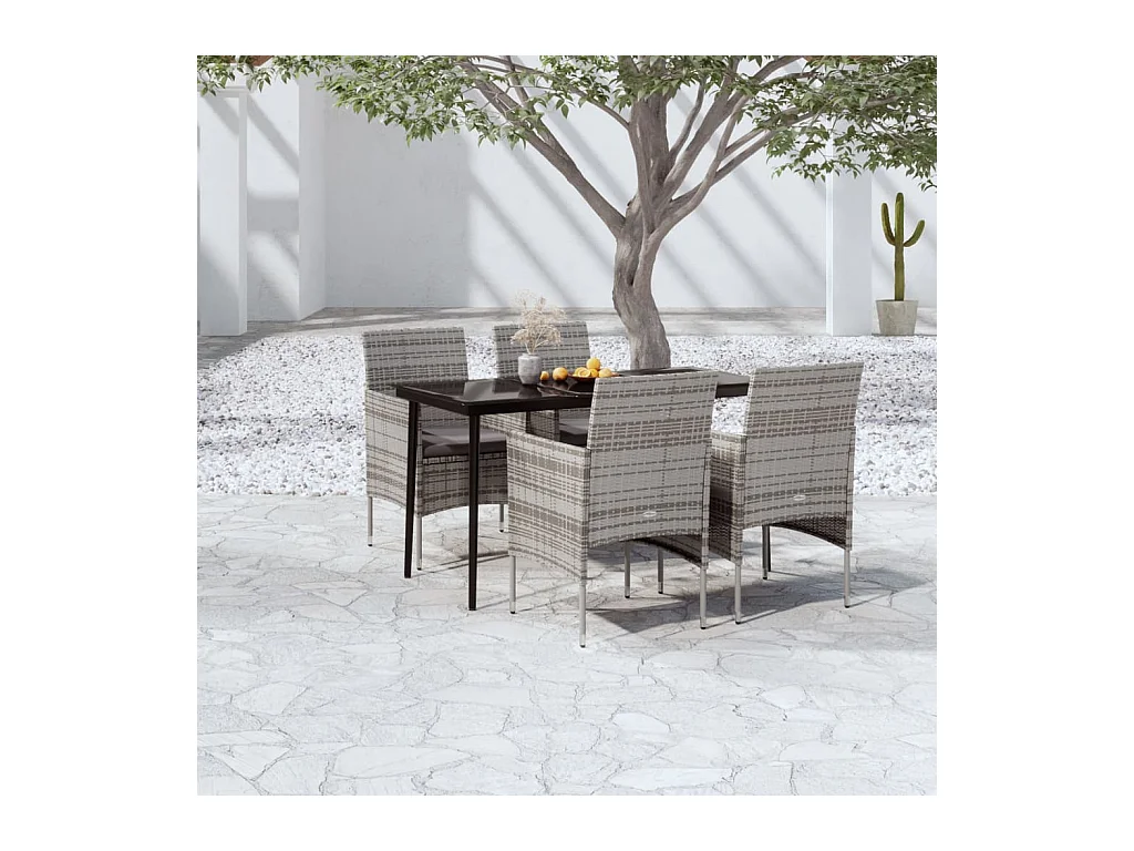 Cesarino  Ensemble à manger de jardin et coussins 5pcs Gris/noir