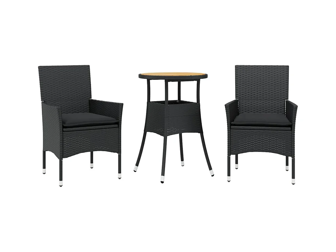 Grimkell  3-delige Tuinset met kussens poly rattan en acaciahout zwart