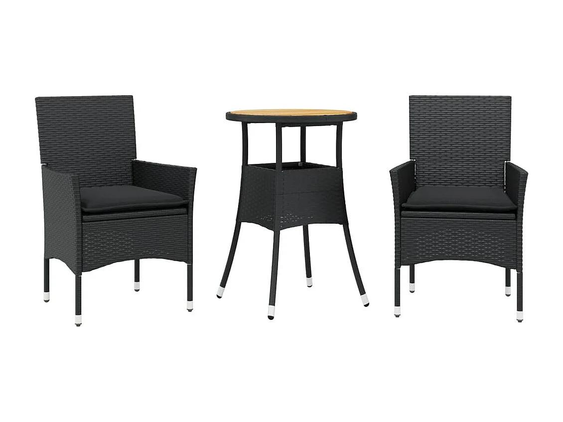 Grimkell  Ensemble à manger de jardin et coussins 3 pcs noir rotin acacia