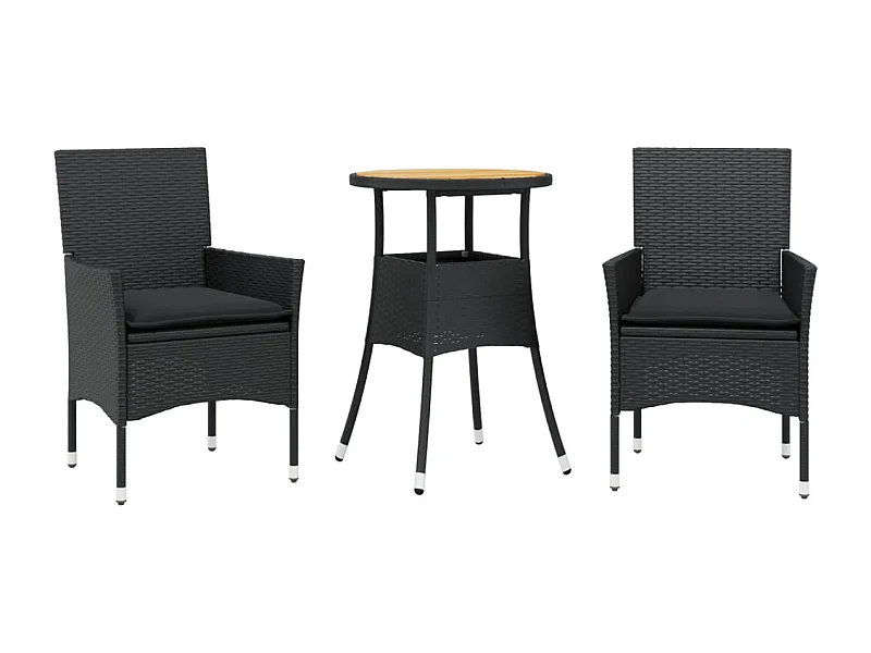 Grimkell  Ensemble à manger de jardin et coussins 3 pcs noir rotin acacia