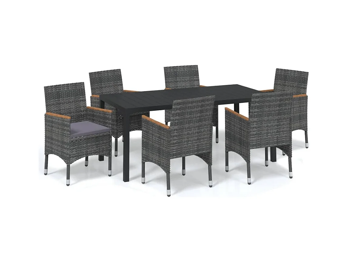 Kelly  Ensemble à manger de jardin coussins 7pcs Résine tressée Gris
