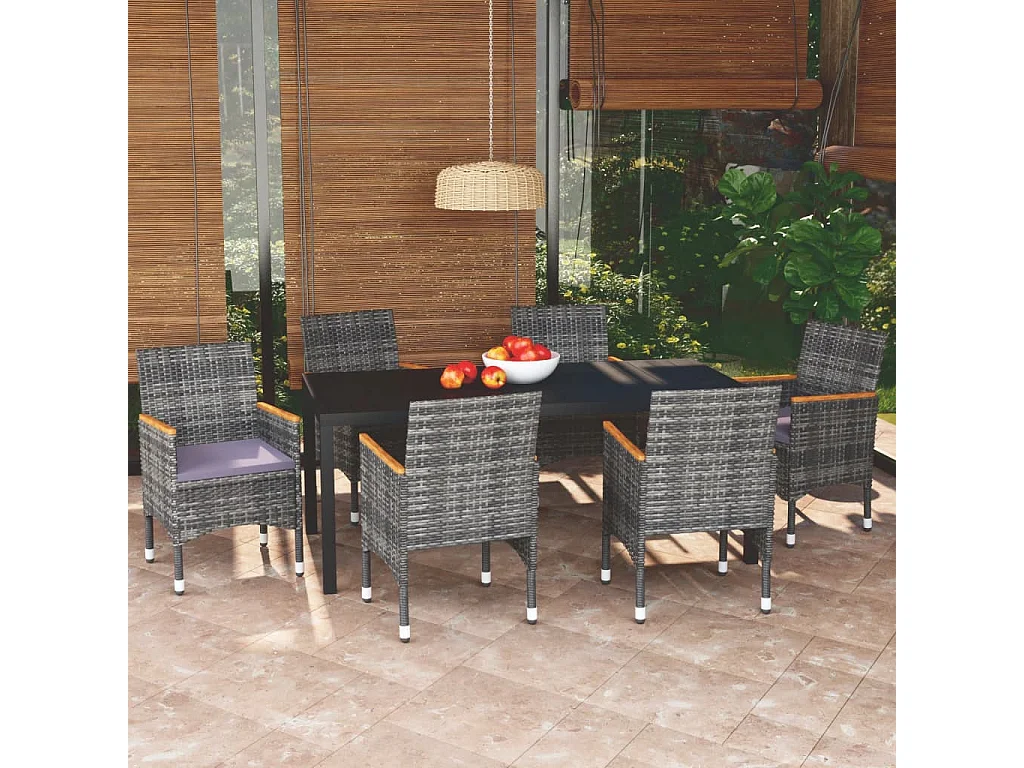 Kelly  Ensemble à manger de jardin coussins 7pcs Résine tressée Gris