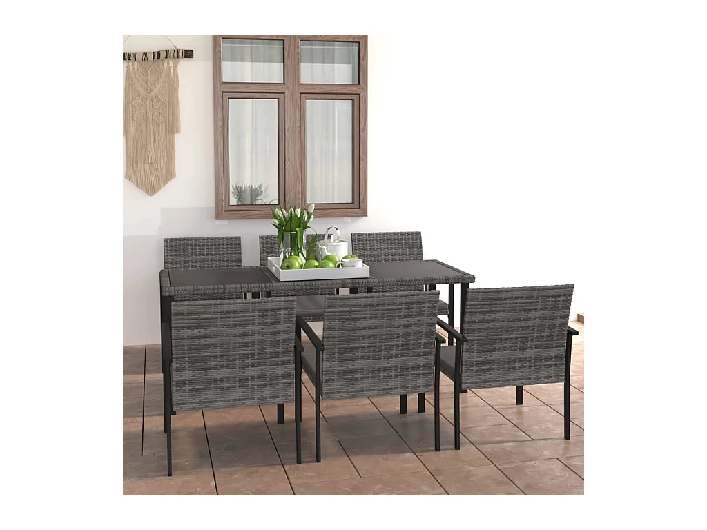 Wahiawa  Ensemble à manger de jardin 7 pcs Résine tressée Gris