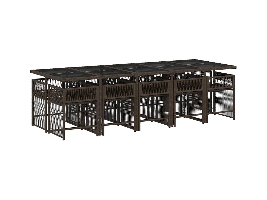 Jeffersontown  Ensemble à manger de jardin et coussins 11 pcs marron rotin