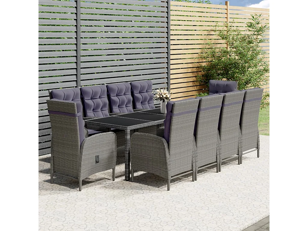 Zidane  Ensemble à manger de jardin 11 pcs résine tressée gris