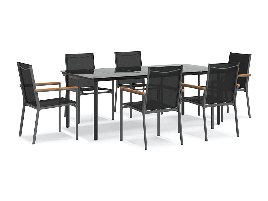 Ivanna  Juego de comedor para jardín 7 piezas acero y textilene negro