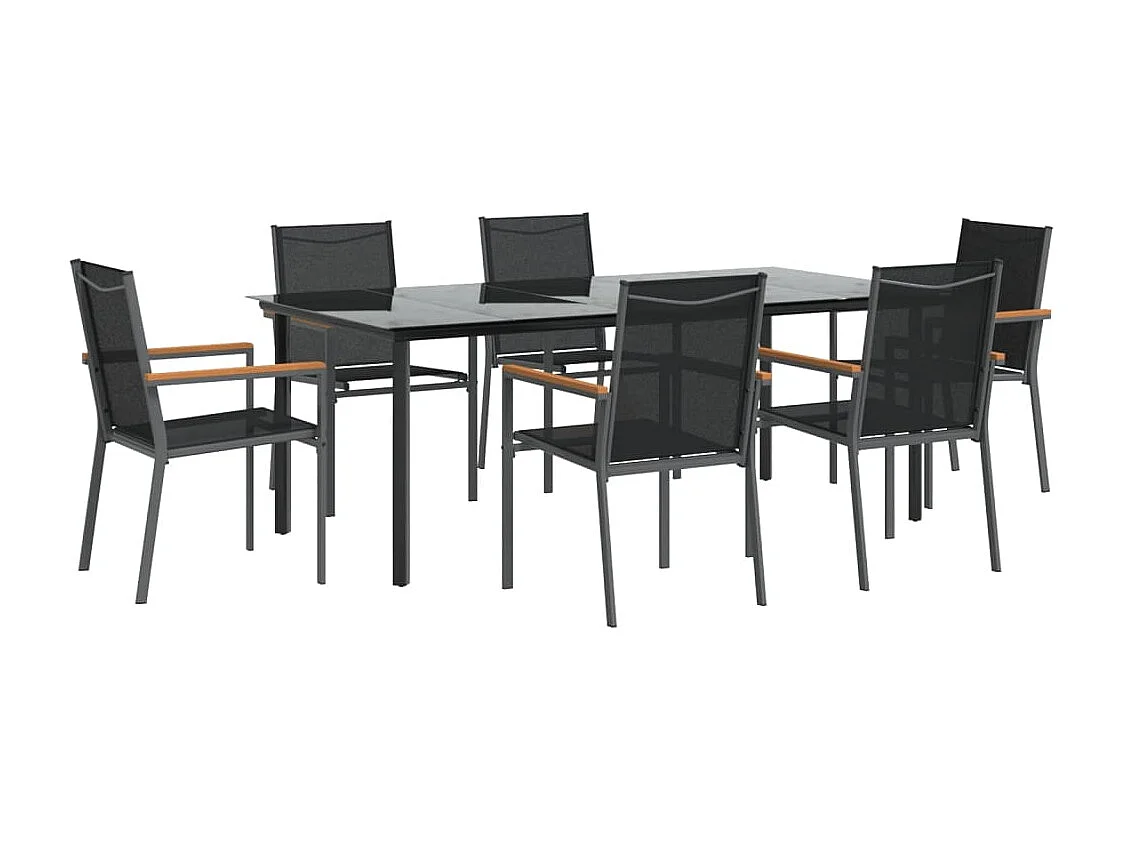Ivanna  Juego de comedor para jardín 7 piezas acero y textilene negro