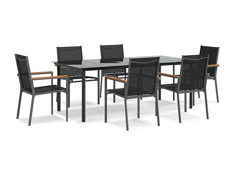 Ivanna  Juego de comedor para jardín 7 piezas acero y textilene negro