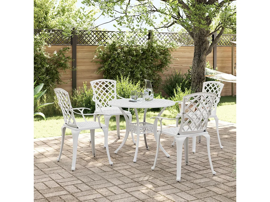 Prolenta Premium -  Ensemble à manger de jardin 5 pcs blanc aluminium coulé