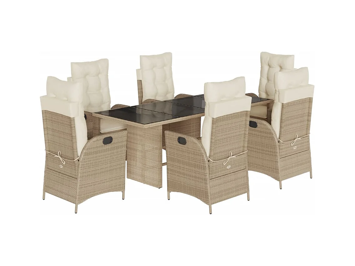 Emory  7-delige Tuinset met kussens poly rattan beige