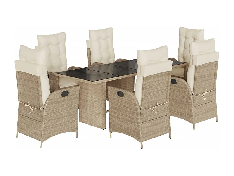 Emory  Ensemble à manger de jardin et coussins 7 pcs beige poly rotin