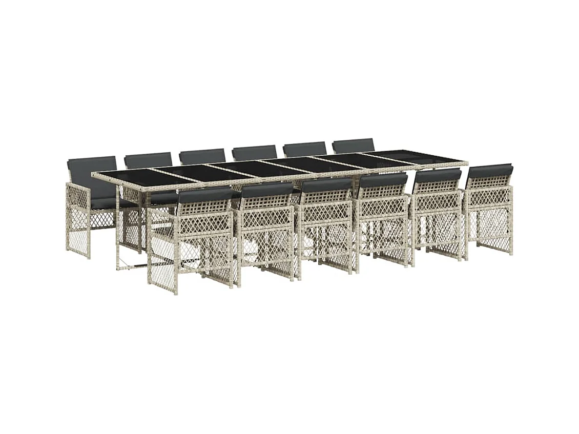 Connersville  13-delige Tuinset met kussens poly rattan lichtgrijs