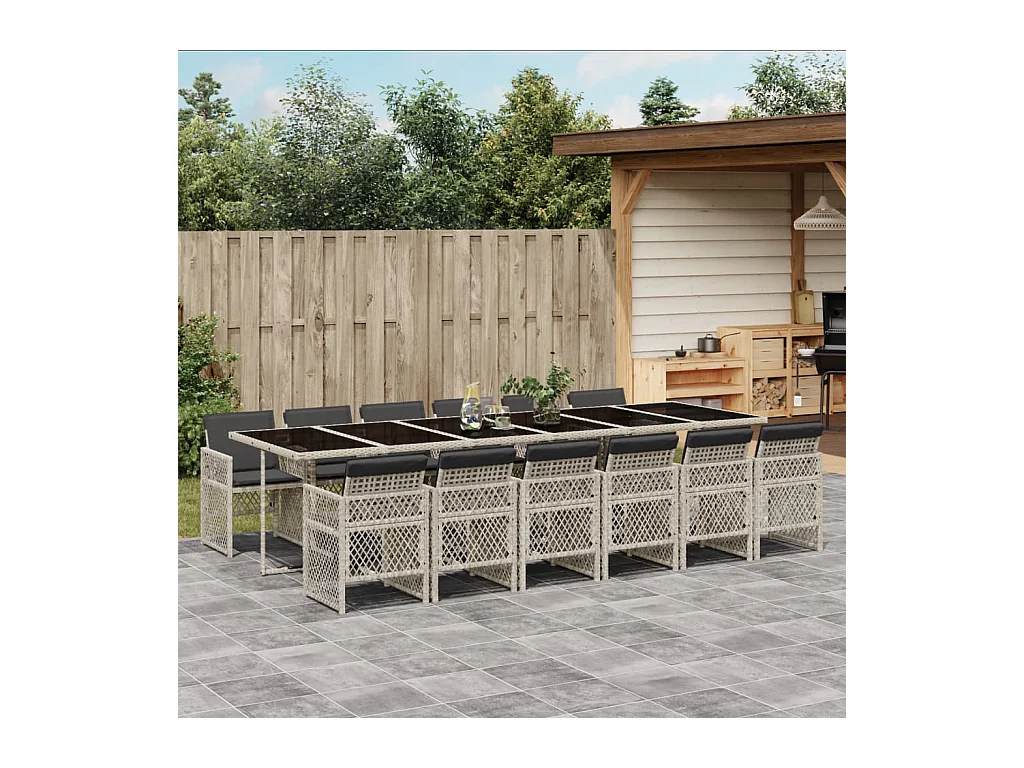 Connersville  13-delige Tuinset met kussens poly rattan lichtgrijs