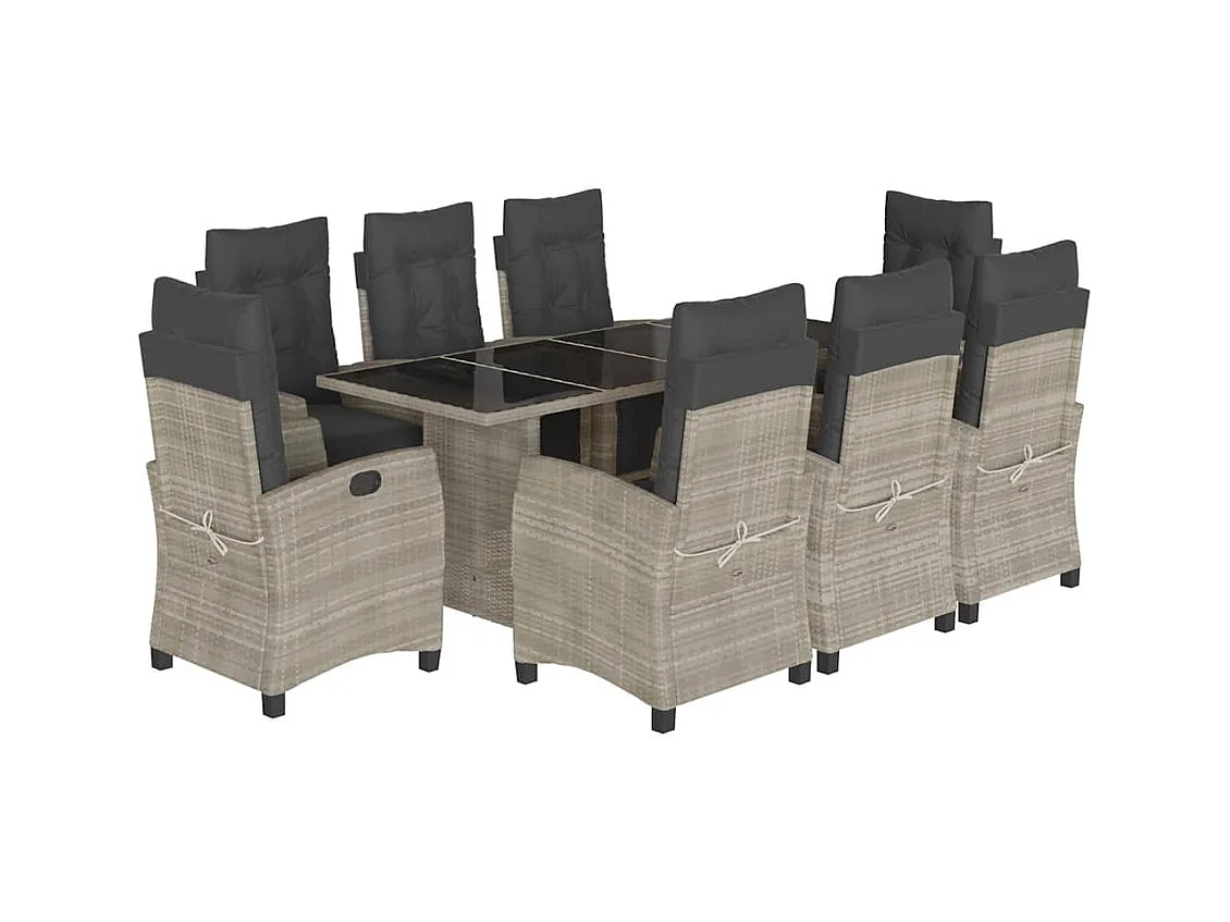 Igmar  Ensemble à manger de jardin et coussins 9 pcs gris clair rotin