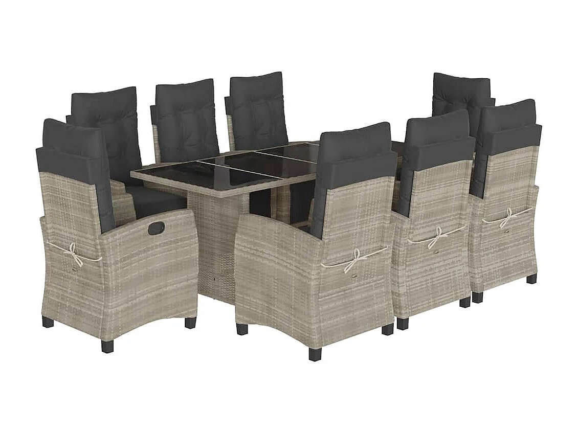 Igmar  Ensemble à manger de jardin et coussins 9 pcs gris clair rotin