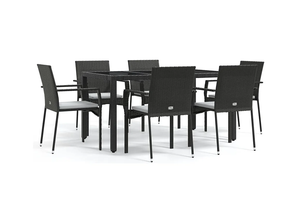 Daniela Patricia  Ensemble à manger de jardin coussins 7pcs Noir Résine tressée