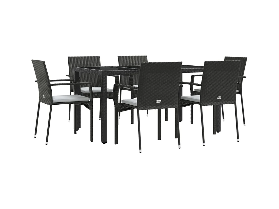 Daniela Patricia  Ensemble à manger de jardin coussins 7pcs Noir Résine tressée