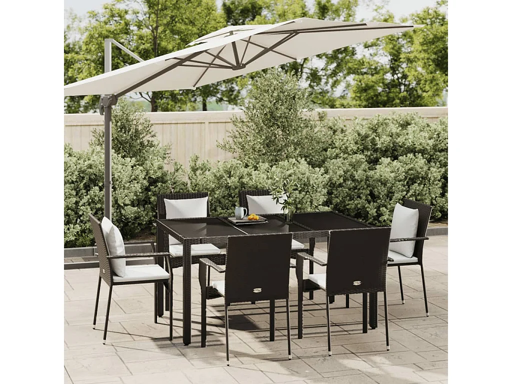 Daniela Patricia  Ensemble à manger de jardin coussins 7pcs Noir Résine tressée