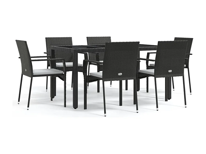 Daniela Patricia  Ensemble à manger de jardin coussins 7pcs Noir Résine tressée