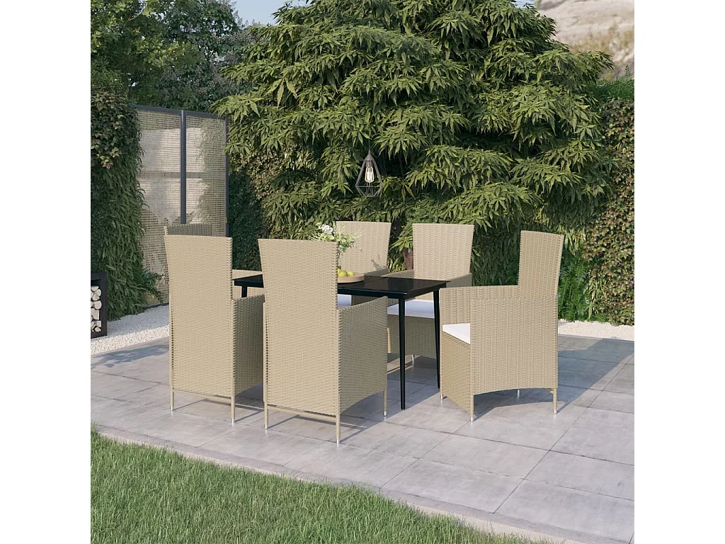 Florissant  Ensemble à manger de jardin avec coussins 7 pcs Beige