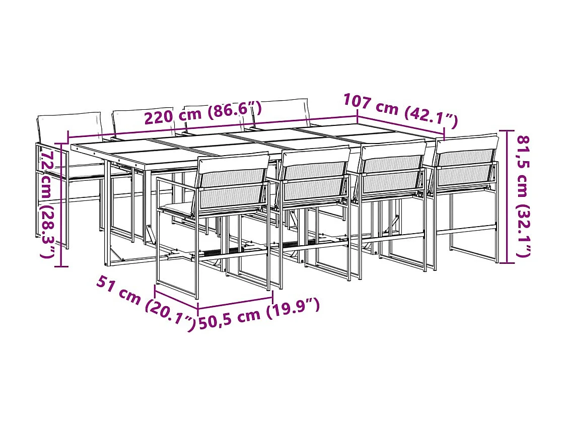 Svidir  Ensemble à manger de jardin avec coussins 9 pcs blanc textilène
