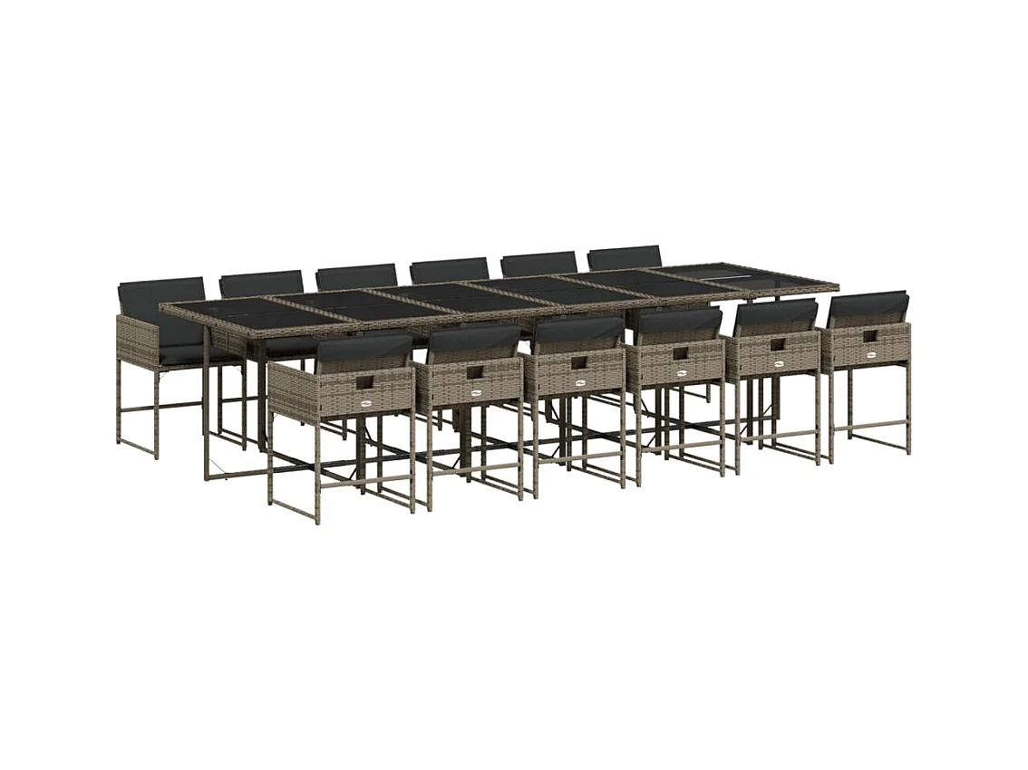 Sener  Ensemble à manger de jardin coussins 13 pcs gris résine tressée