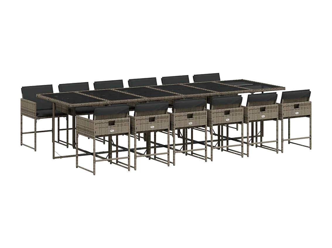 Sener  Ensemble à manger de jardin coussins 13 pcs gris résine tressée