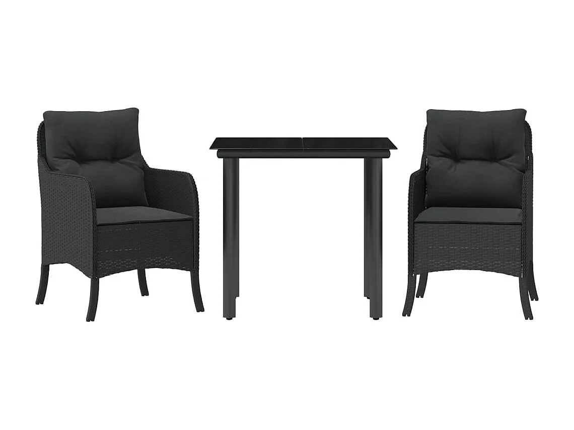 Tavian  Set comedor de jardín 3 pzas con cojines ratán sintético negro