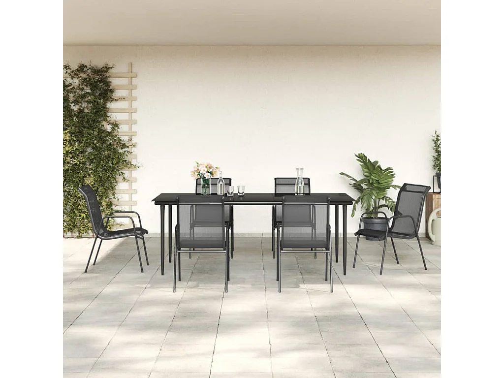 Fayra  7-delige Tuinset textileen en staal zwart