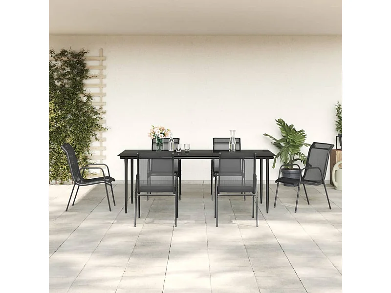 Fayra  7-delige Tuinset textileen en staal zwart