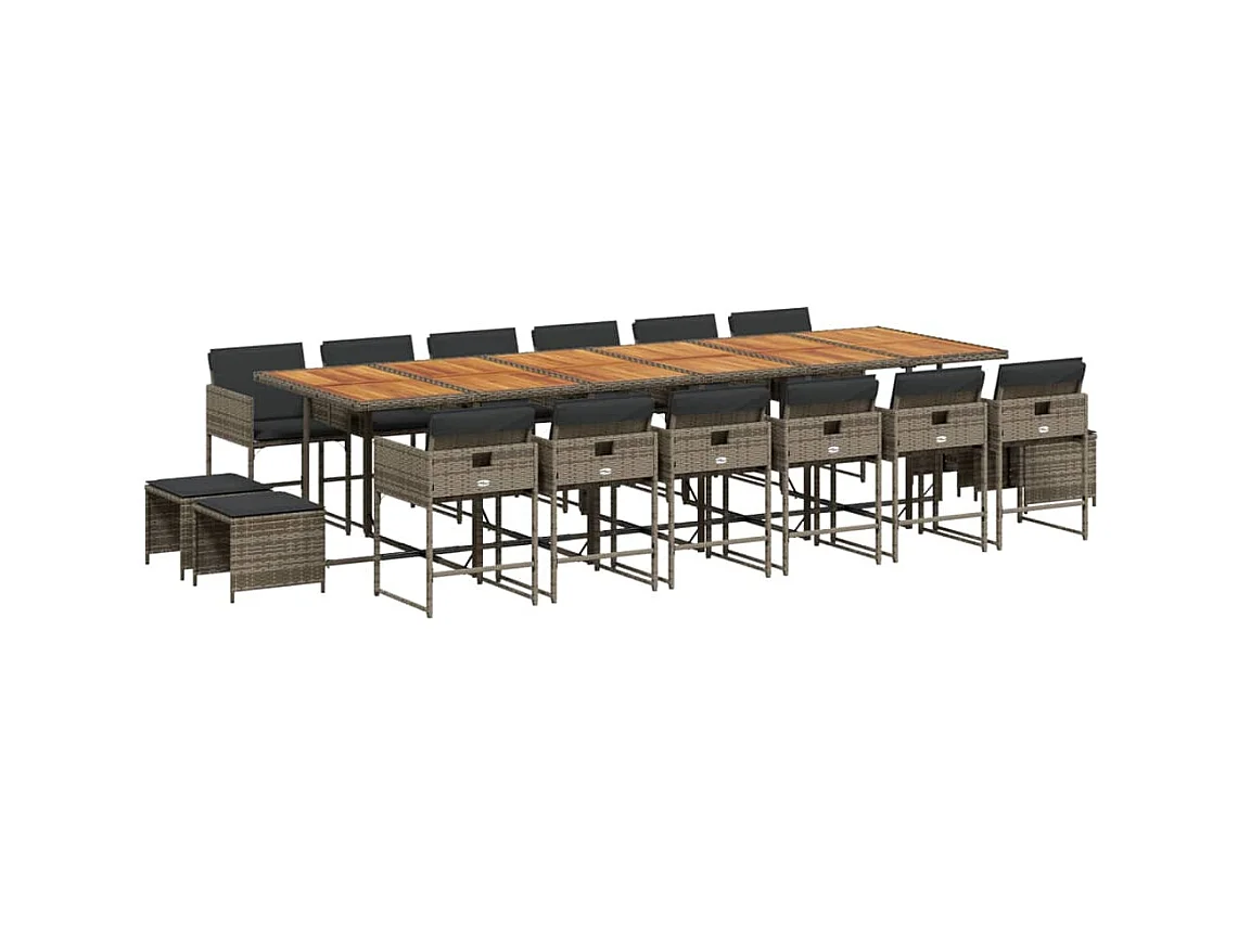 Kirkland  17-delige Tuinset met kussens poly rattan grijs