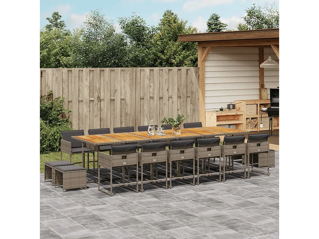 Kirkland  Set comedor de jardín 17 pzas y cojines ratán sintético gris