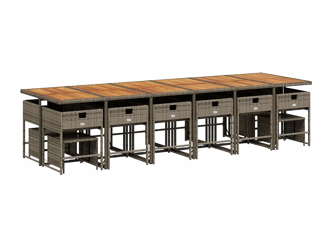 Kirkland  Set comedor de jardín 17 pzas y cojines ratán sintético gris