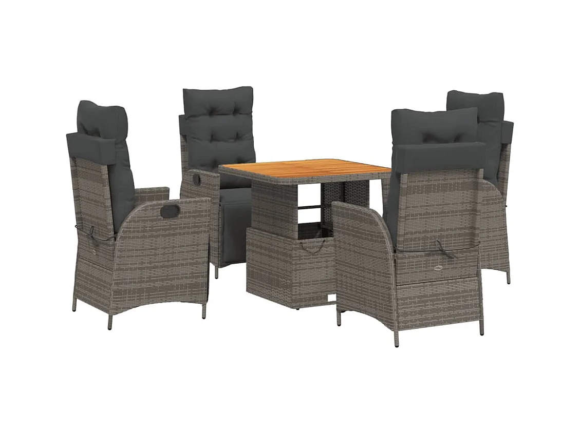 Myrvin  Ensemble à manger de jardin 5 pcs coussins gris résine tressée