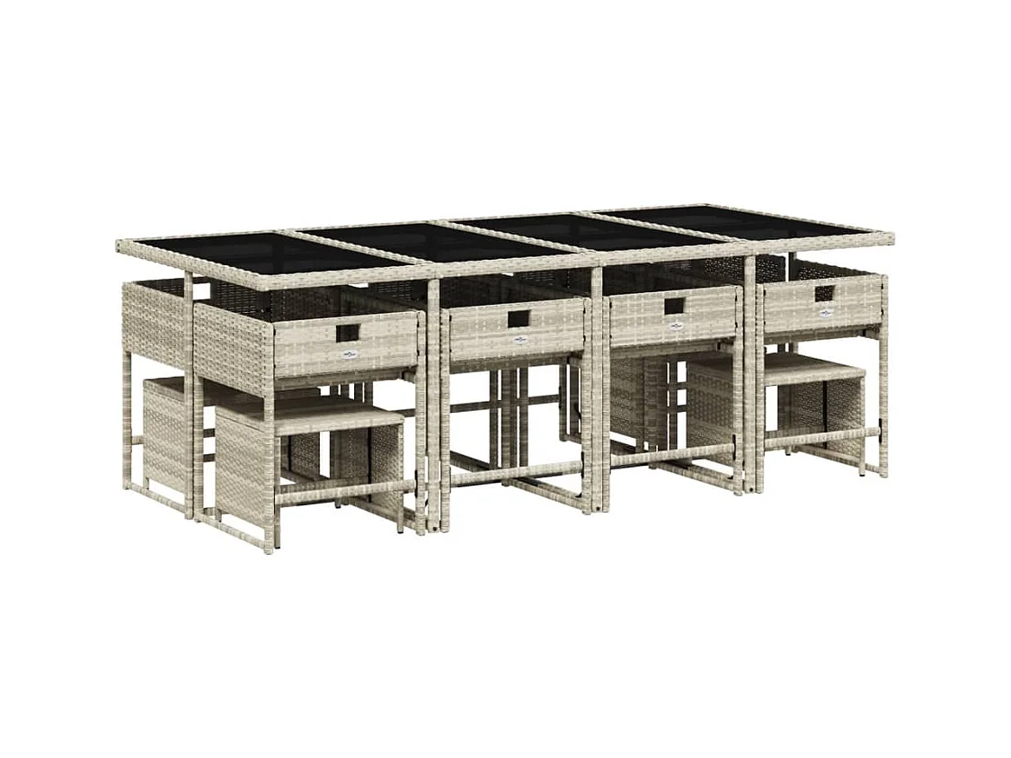 Inci  Ensemble à manger de jardin et coussins 13 pcs gris clair rotin