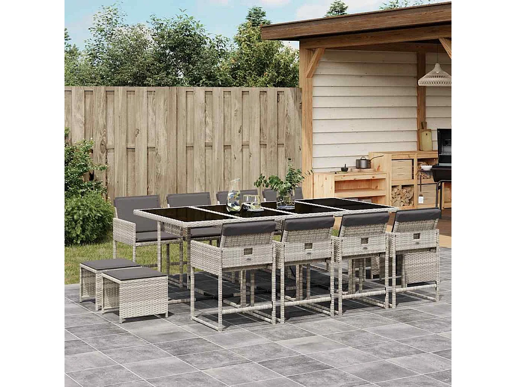 Inci  13-delige Tuinset met kussens poly rattan lichtgrijs