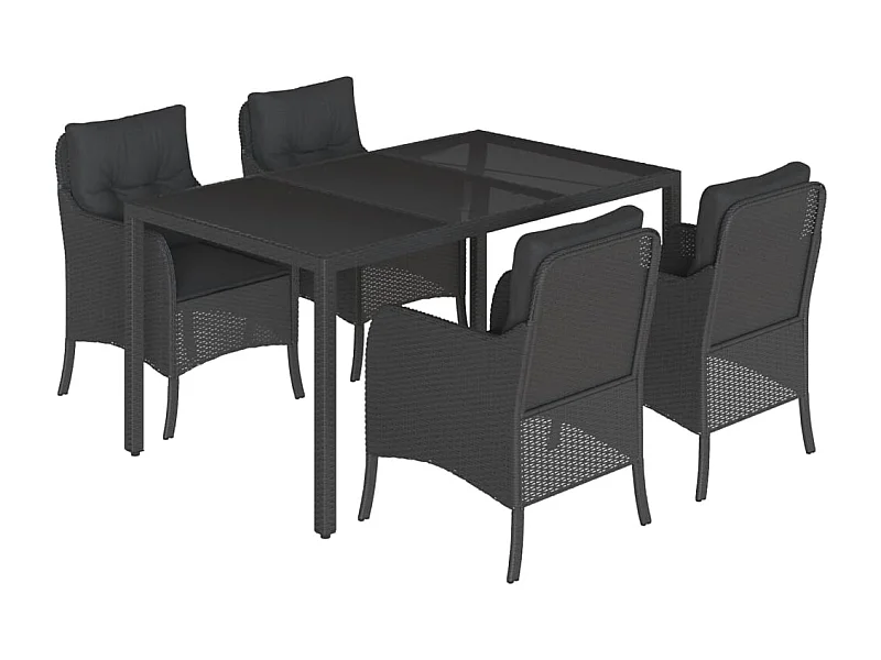 Marco Gianluca  Ensemble à manger de jardin coussins 5pcs Noir Résine tressée