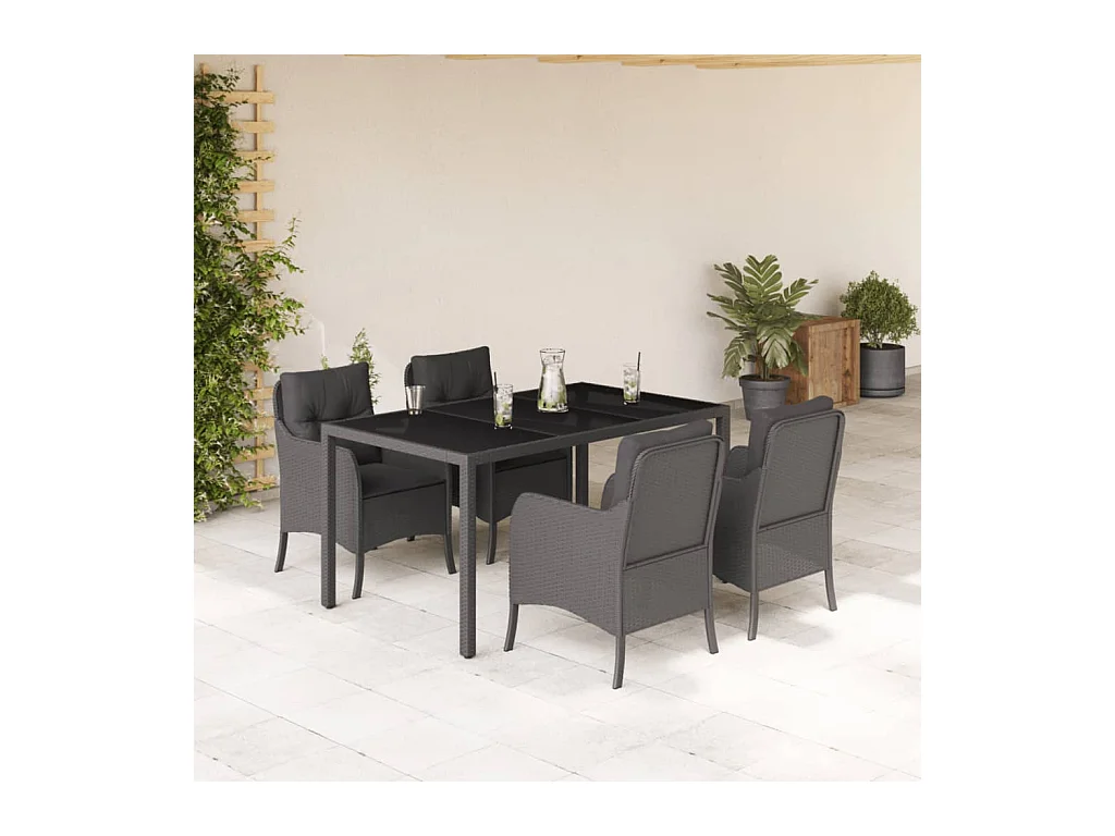 Marco Gianluca  Ensemble à manger de jardin coussins 5pcs Noir Résine tressée