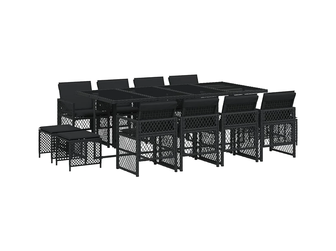 Lubbeek  Ensemble à manger de jardin 13 pcs coussins noir résine tressée