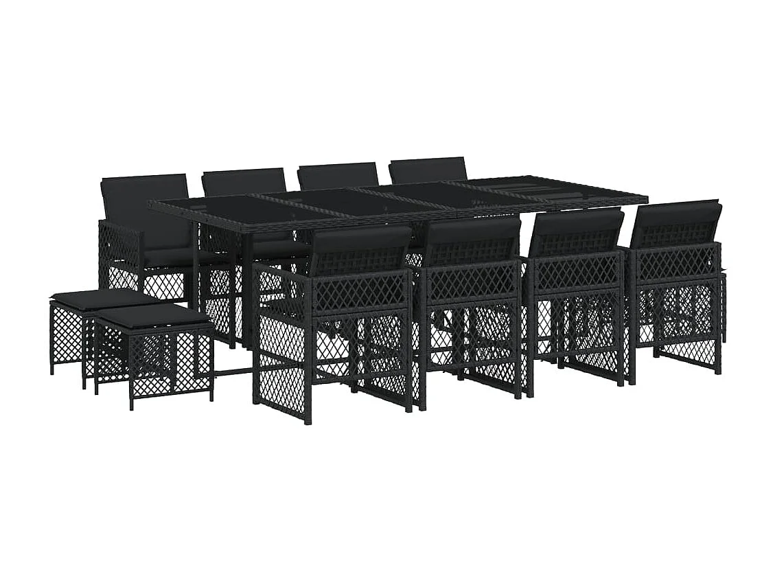 Lubbeek  Ensemble à manger de jardin 13 pcs coussins noir résine tressée