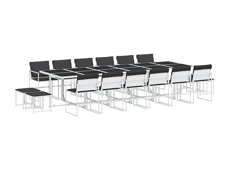 Dunkitt  Ensemble à manger de jardin avec coussins 17pcs blanc textilène