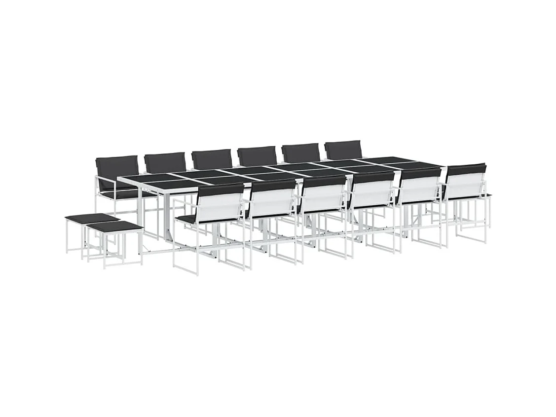 Dunkitt  Ensemble à manger de jardin avec coussins 17pcs blanc textilène