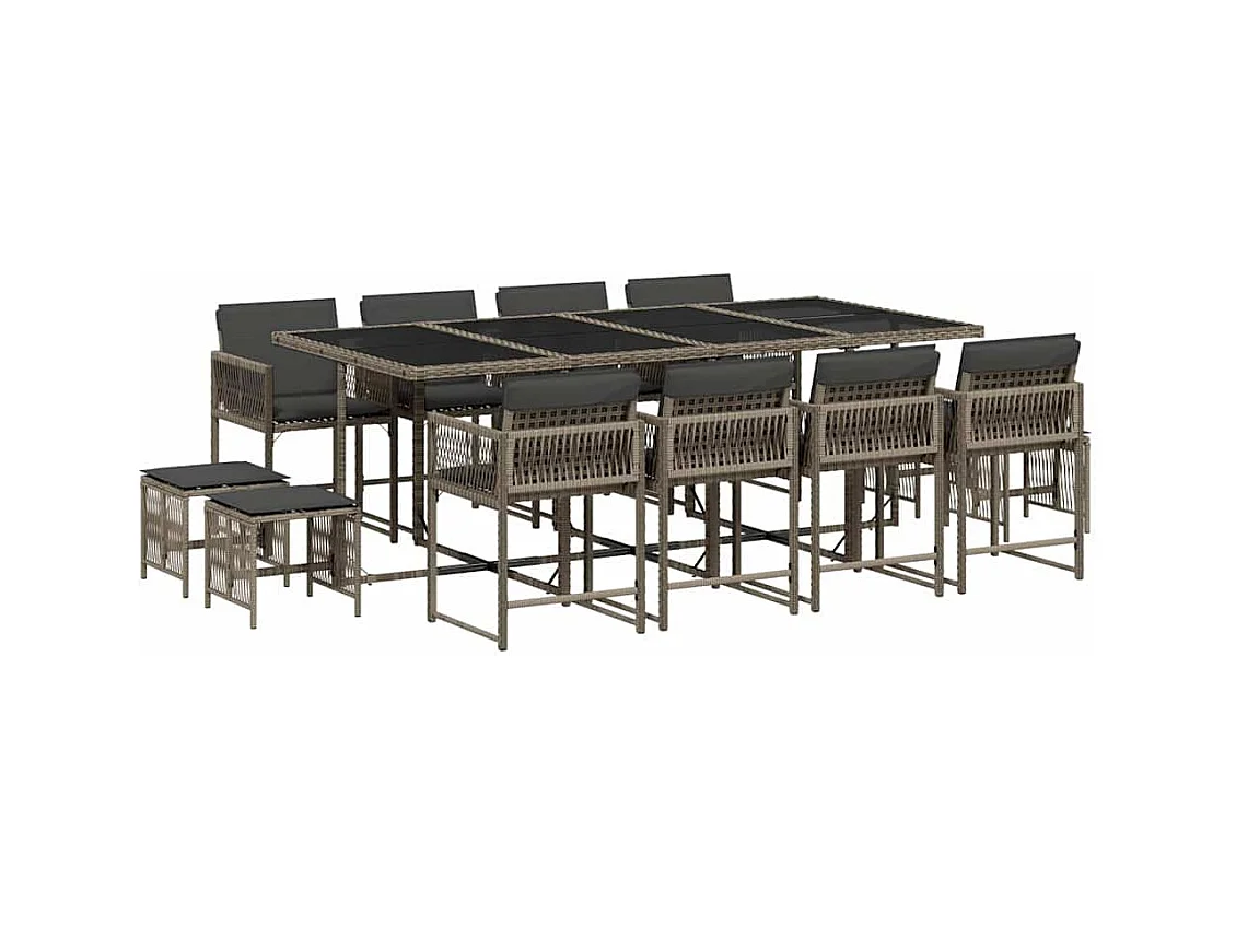 Xeli  Ensemble à manger de jardin coussins 13 pcs gris résine tressée