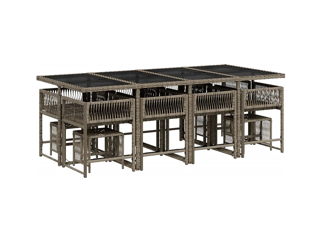 Xeli  Ensemble à manger de jardin coussins 13 pcs gris résine tressée