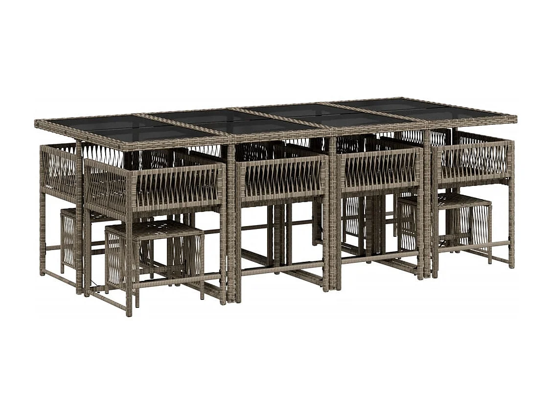 Xeli  Set comedor de jardín con cojines 13 pzas ratán sintético gris