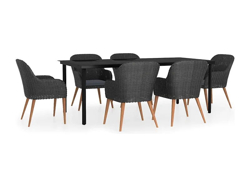 Zevrik  Ensemble à manger de jardin avec coussins 7 pcs Noir